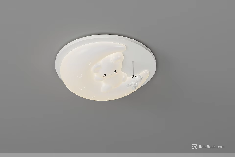 Cute Cartoon Ceiling Light with Bear and Moon Pattern Soft Lighting for Kids Bedroom 3d model