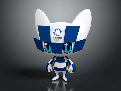 Cartoon Olympic Mascot Character With Blue White Design Cat Like Look And Big Eyes 3d model