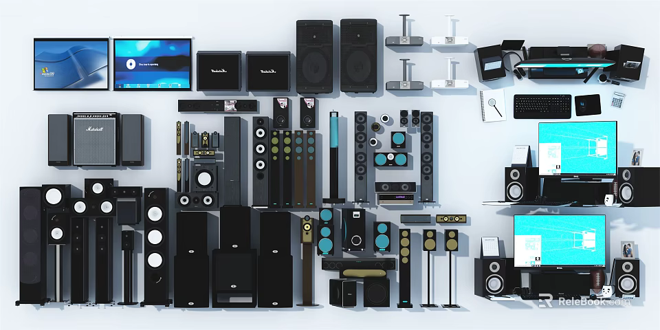 Premium Headphones and Speakers Collection With Wireless Bluetooth Audio Devices and Accessories 3d model 