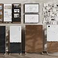 Cork and White Display Boards with Notes Drawings and Metal Stands