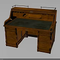Traditional Wooden Desk With Green Writing Surface Ornate Carvings Metal Accents And Drawers
