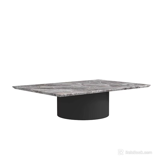 Modern Minimalist Coffee Table With Marble Top And Black Cylindrical Base 3d model