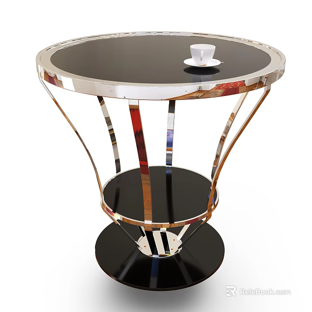 Modern Round Dining Table With Black Tabletop White Cup Geometric Metal Legs Contemporary Structure 3d model 