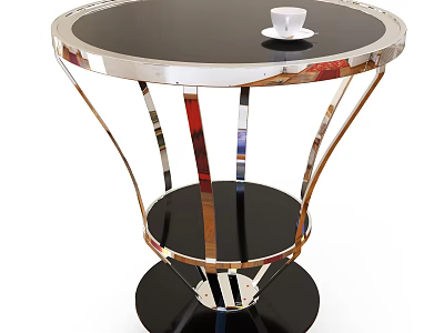 Modern Round Dining Table With Black Tabletop White Cup Geometric Metal Legs Contemporary Structure 3d model