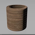 Wooden Cylindrical Planter With Stacked Slats Brown Wood Grain And Simple Design