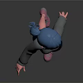 3D Character Model With Blue Hair Gray Long Sleeve Top Black Shorts And Pink Shoes