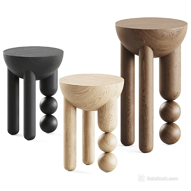 Modern Plant Stands With Round Tops Spherical Accents And Cylindrical Legs In Black Light Brown 3d model 