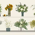 Beautiful Multiple Flower Vases with Various Floral Arrangements on White Shelves