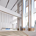 Modern Front Desk Reception Area Design With Large Windows Staircase And Green Plants