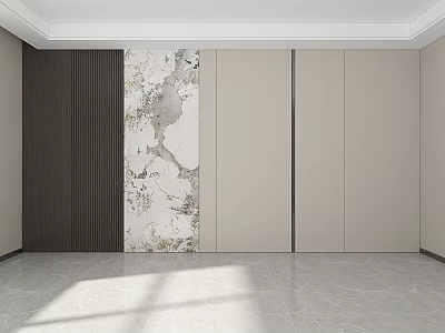 Modern Minimalist Sofa Backdrop Wall With Wooden Panels Marble Accent And Beige Finish 3d model