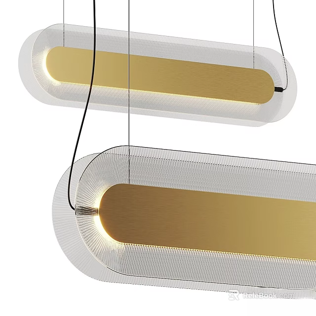 Contemporary Gold Rectangular Chandeliers Featuring Illuminated Metal Frames and Transparent Shades 3d model