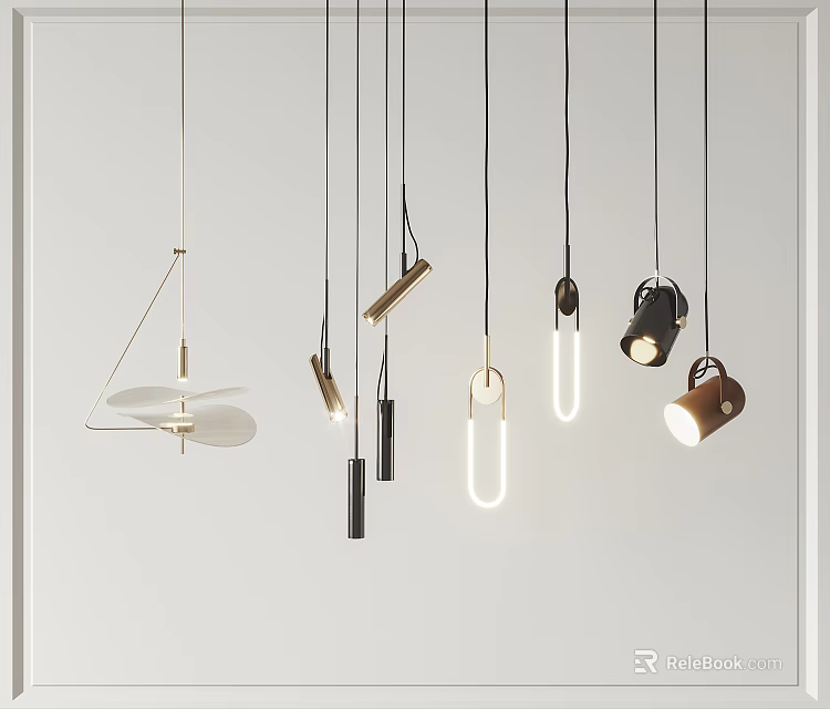 Modern Pendant Lights With Various Geometric Shapes And Metal Frames For Interior Decoration 3d model 