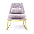 Stylish Leisure Chair With Gold Metal Rocking Frame Light Gray Quilted Upholstery And Matching Cushion