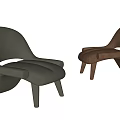 Two Stylish Green and Brown Accent Chairs with Modern Curved Upholstered Seats and Armrests