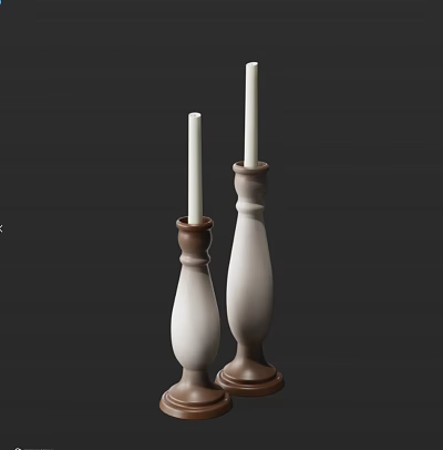 Elegant Classic Two Piece Candle Holders With White And Brown Design For Home Decor 3d model
