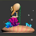 Cartoon Underwater Scene With Orange Haired Character White Pedestal Green Seaweed Colorful Coral And Bubbles