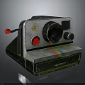 Vintage Polaroid Camera Electronic Device With Red Button And Rainbow Stripe Design 3d model