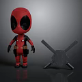 Cute Deadpool Action Figure In Red Black Costume With Crossed Swords