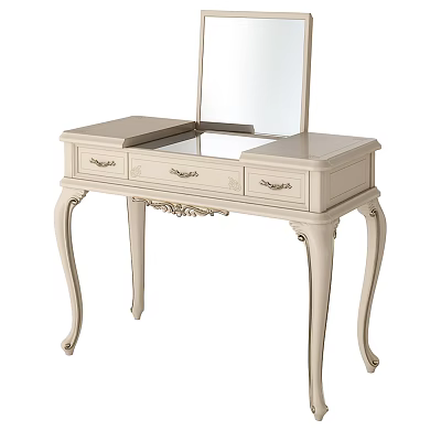 Elegant Classic Light Colored Dressing Table With Carved Legs Drawers And Mirror 3d model