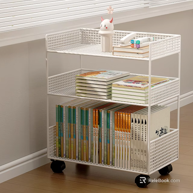 White Multi Layer Storage Rack With Wheels Books And Small Decor Items 3d model