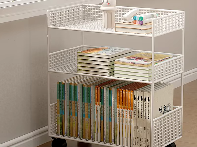 White Multi Layer Storage Rack With Wheels Books And Small Decor Items 3d model
