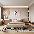 Kids Bed in Cozy Children's Room with Cartoon Wall Art Toys and Natural Light