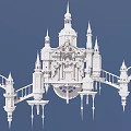 Ancient Architecture Model With White Spires Ornate Bridge And Intricate Details