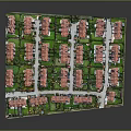 Modern Residential Area With Neatly Arranged Red Brick Roof Houses Green Lawns And Roads