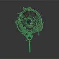 Daily Life Essential Traditional Hand Mirror with Intricate Metal Carving Blue Gem Center Green Tassel