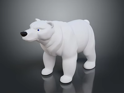 White Standing Polar Bear 3D Model with Blue Eyes Black Nose on Dark Reflective Surface 3d model