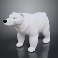 White Standing Polar Bear 3D Model with Blue Eyes Black Nose on Dark Reflective Surface
