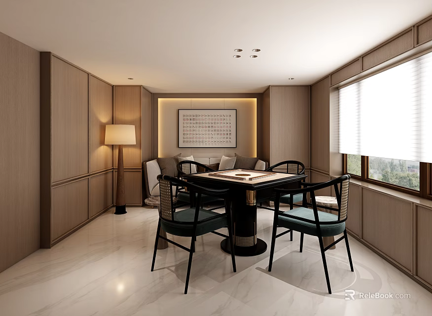 Modern Private Room Interior With Mahjong Table And Chairs 3d model 