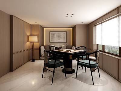 Modern Private Room Interior With Mahjong Table And Chairs 3d model