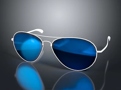 Stylish Aviator Sunglasses With Blue Tinted Lenses And Silver Frame 3d model