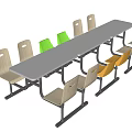 Long Rectangular Dining Table Set With Colorful Chairs Wooden Seats And Metal Frames 3d model