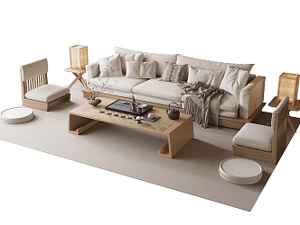 Japanese-style Sofa Coffee Table Combination Living Room Sofa 3d model