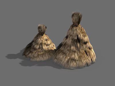 Two Brown Fur Cone Shaped Objects With Plush Texture And Different Sizes 3d model