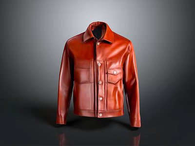 Red Leather Jacket With Classic Style And Functional Pockets And Buttons 3d model