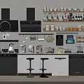 Complete Tableware Set For Modern Kitchen Interior With White Black Cabinets And Island 3d model