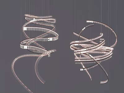 Modern Spiral Chandeliers With Sleek Metallic Lines Two Contemporary Hanging Lighting Fixtures 3d model