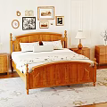 Classic Wooden Double Bed With Carved Headboard Nightstands Lamps Wall Art And Rug