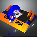 End Game Themed Mechanical Device With Blue Wheel Red Base And Orange Spikes 3d model