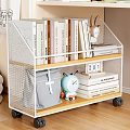 Stylish Decorative Ornaments Collection on Metal Mesh Bookshelf with Rabbit Figurine Books Clock and Gray Bag