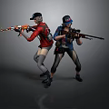 Two Women In Red And Blue Tactical Outfits Holding Rifles As Game Characters