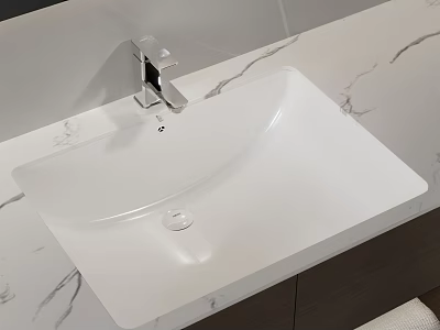 Sleek White Rectangular Washbasin With Modern Silver Faucet On Marble Bathroom Countertop 3d model