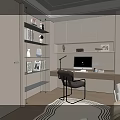 Modern Simple Computer Table and Chair Combination 3d model