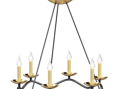 Stylish Chandelier With Candle Shaped Lights And Gold Black Metal Frame 3d model