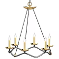 Stylish Chandelier With Candle Shaped Lights And Gold Black Metal Frame