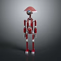 Red And White Robot Character With Hat Shaped Head Circular Eye And Mechanical Body Design