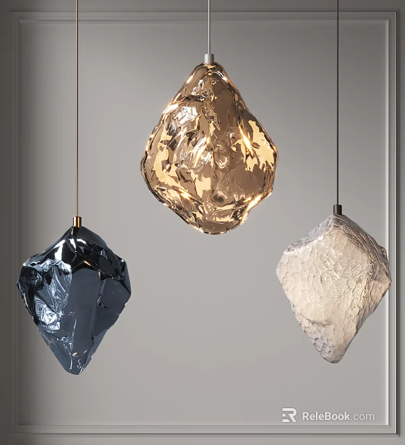 Modern Artistic Pendant Lights With Irregular Glass Shapes And Different Colors 3d model 